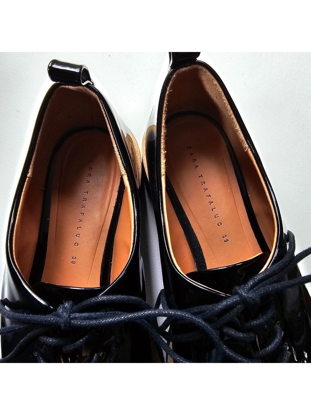 Chunky Patent Leather Size 9 Black Platform Shoes Zara - Picture 4 of 9